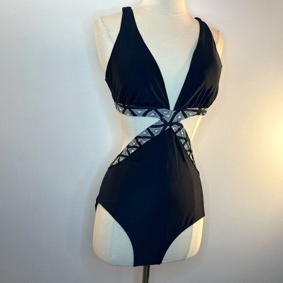 Shade & Shore Women's Black White One-Piece Swimsuit - NWT - Picture 1 of 4